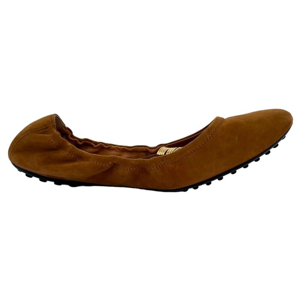 Tod's Golden-Ring Detail Ballet Flats in Brown Suede